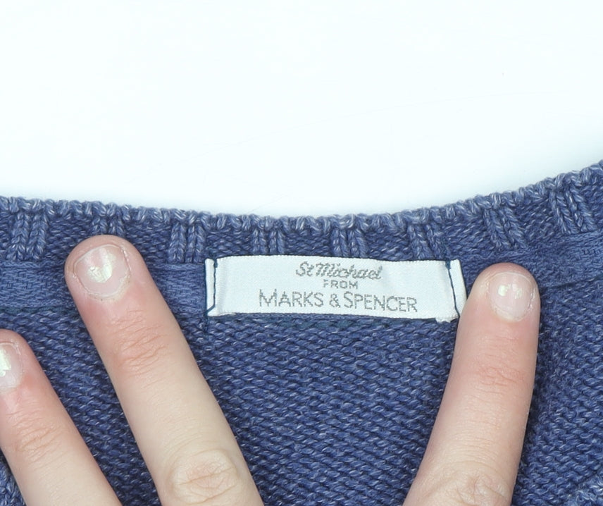 Marks and Spencer Men’s Blue Cotton Blend Crew Neck Jumper L