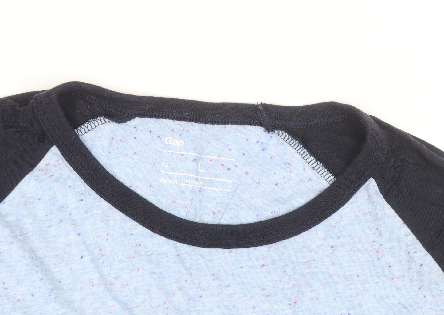Gap Men's Blue Colourblock 3/4 Sleeve Cotton Blend Top Size L