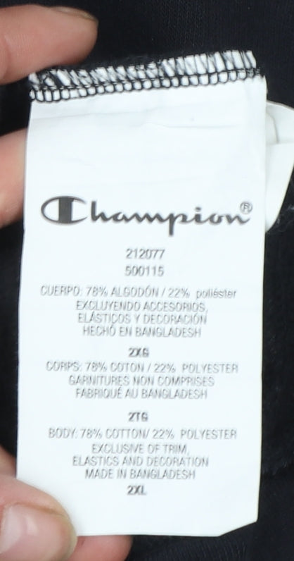 Champion Men's Black 2XL Pullover Hoodie with Logo Print