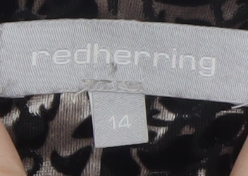 Red Herring Women's Black Velvet Floral Bodycon Dress Size 14