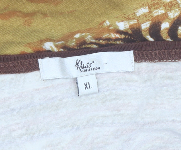 Klass Collection Women’s Brown Tribal Animal Print V-Neck Blouse XL