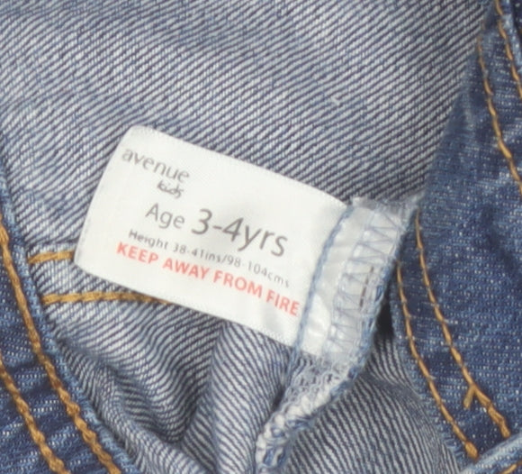 Avenue Girls Blue Denim Button Jacket 3-4 Years Cotton Casual