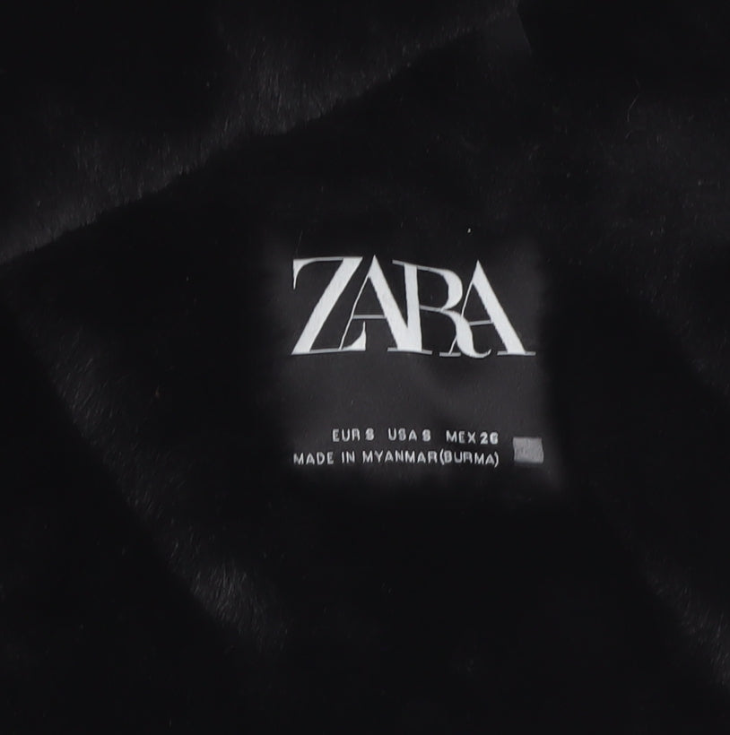 Zara Women Black Faux Fur Hooded Parka Coat Size 10