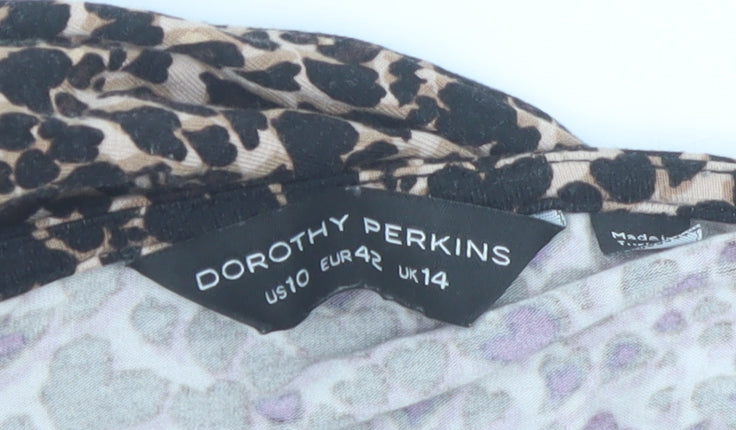 Dorothy Perkins Womens Brown Leopard Print A-Line Dress UK14