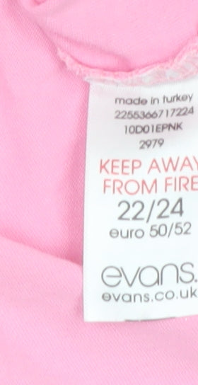 Evans Women’s Pink V-Neck Love Print Cotton T-Shirt Size 22