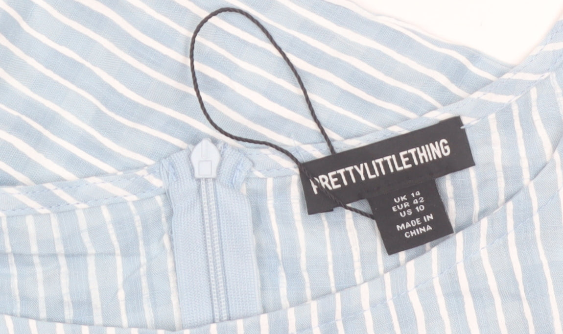 PrettyLittleThing Women's Blue Striped Sleeveless Tunic Blouse UK 14