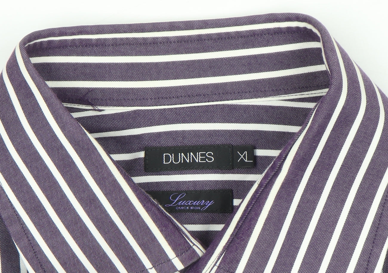Dunnes Men’s Purple Striped Cotton Long Sleeve Button-Up Shirt XL