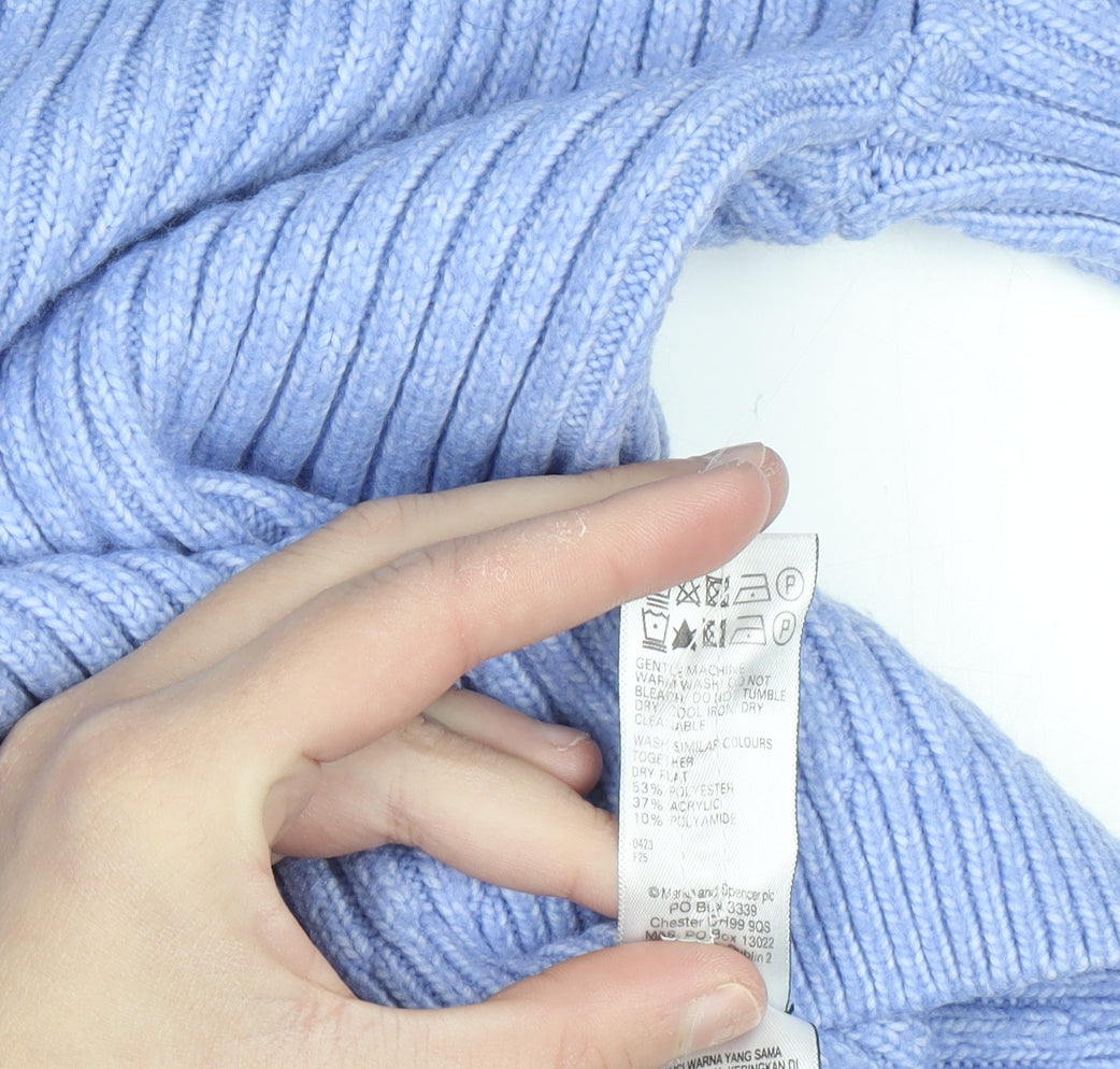 Marks and Spencer Men's Blue Ribbed Knit Crew Neck Jumper L