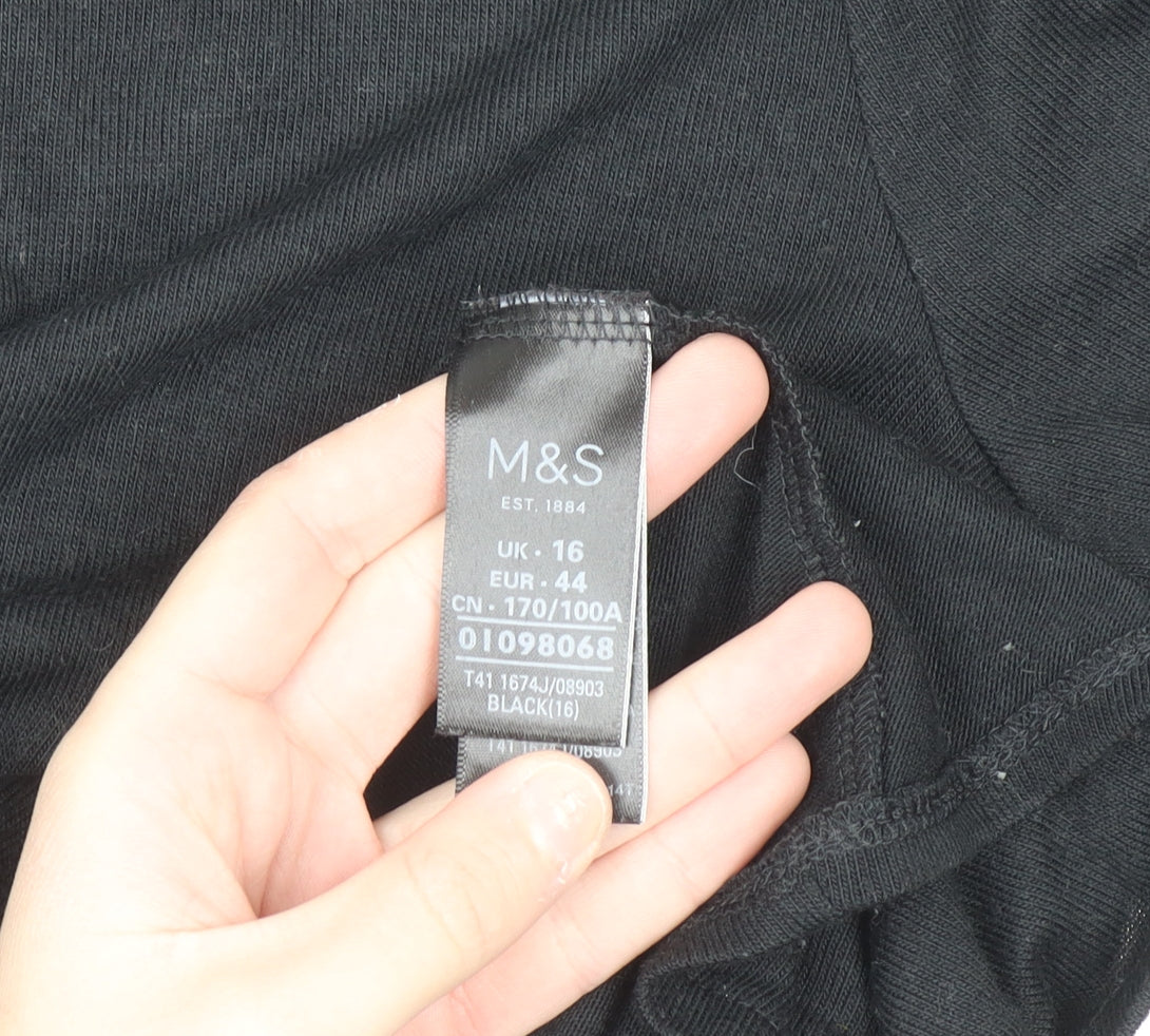 Marks and Spencer Women's Black 3/4 Sleeve Tie Front Pullover Jumper Size 16