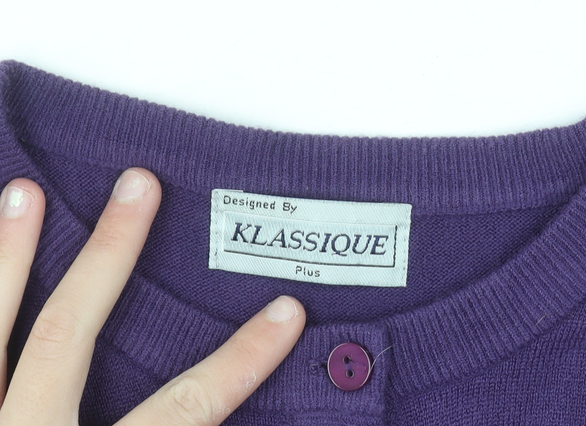 Klassique Women Plus Purple Knit Cardigan 3/4 Sleeve