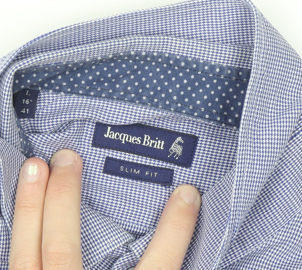 Jacques Britt Men Blue Slim Fit Long Sleeve Button-Up Shirt L 16in