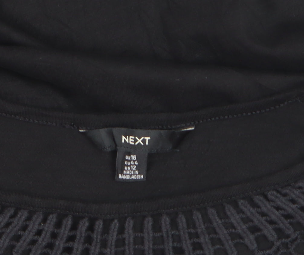 Next Women’s Black Embroidered Cotton Tunic Blouse Size 16