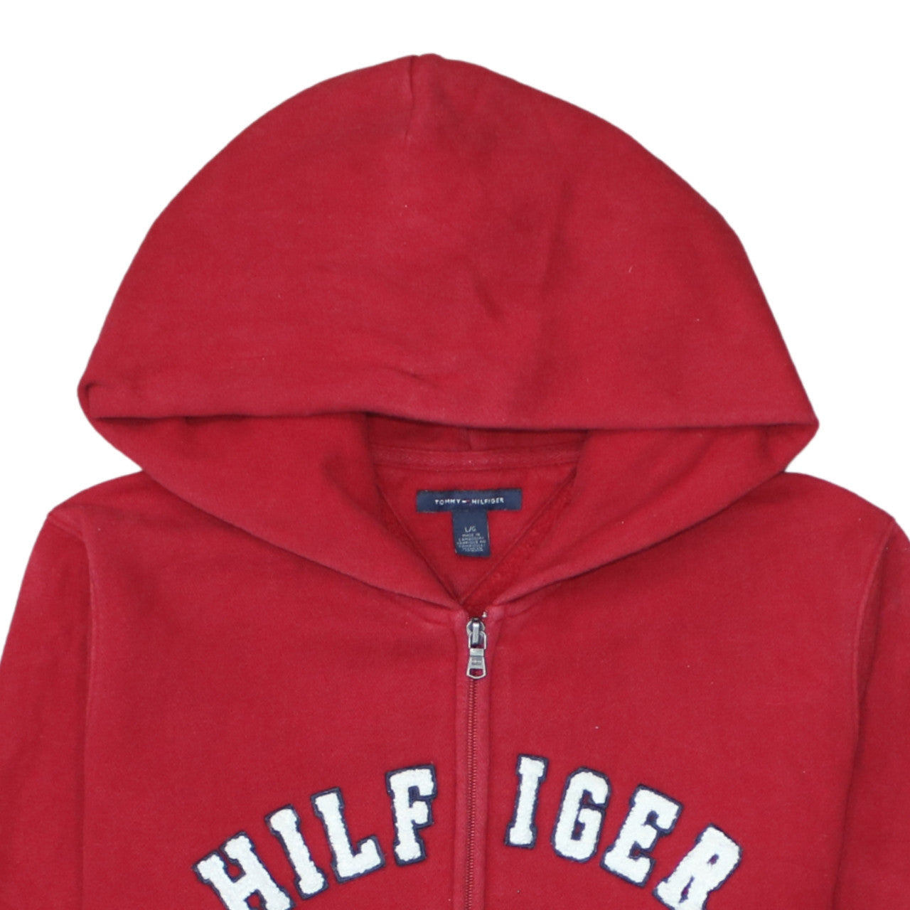Tommy Hilfiger Womens Red Full Zip Hoodie L Embroidered Logo Casual