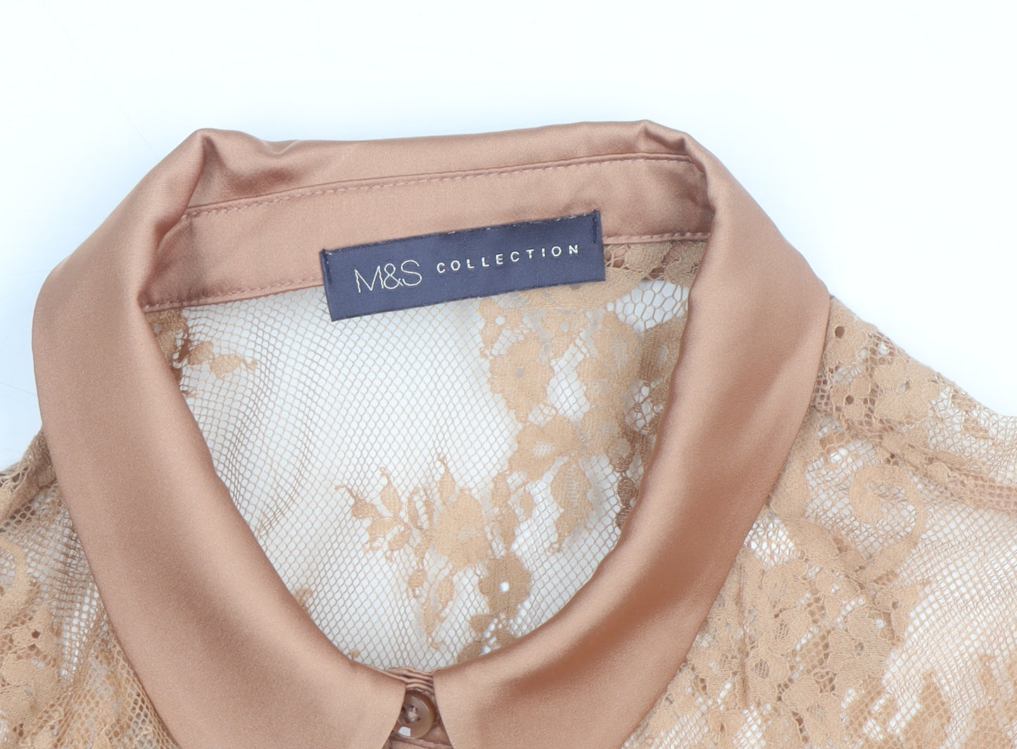 Marks and Spencer Women’s Beige Lace Collared Blouse Size 10