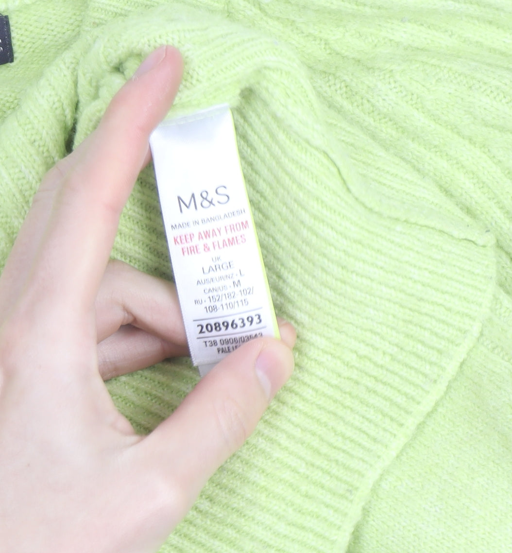 Marks and Spencer Women Green Crew Neck Ribbed Knit Jumper L