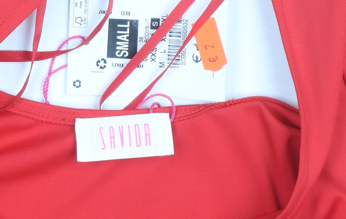 Savida Women's Red Scoop Neck Stretch Bodysuit Size S