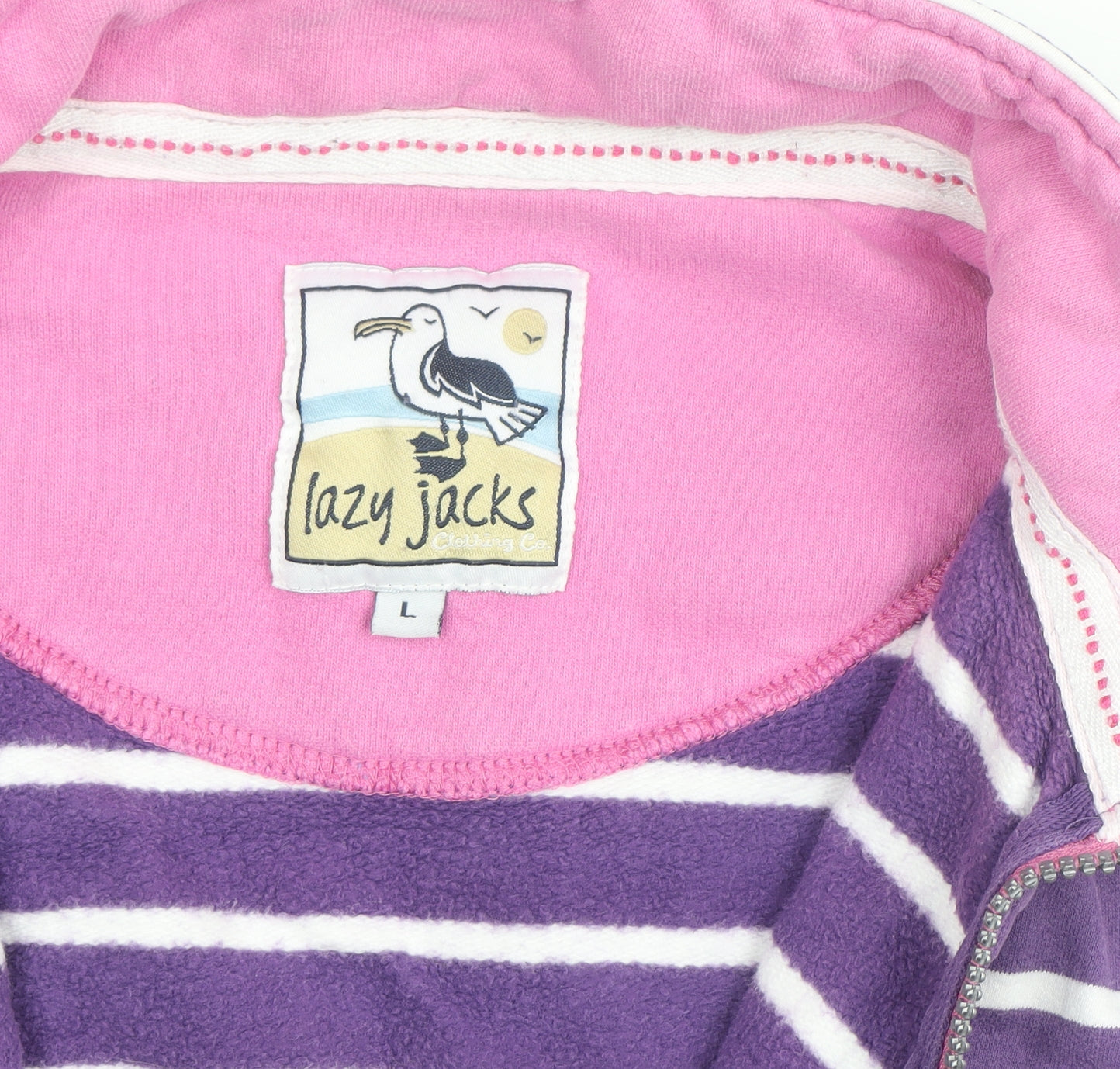 Lazy Jacks Girls Purple Striped Full Zip Cotton Jumper Size L