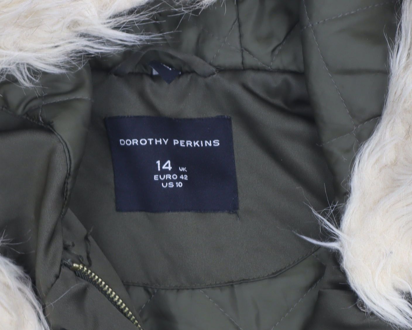 Dorothy Perkins Women’s Green Faux Fur Trim Hooded Parka Coat Size 14