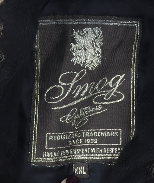 Smog Men’s Black 2XL Hooded Puffer Jacket with Faux Fur Trim