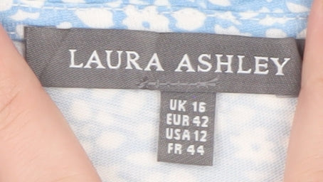 Laura Ashley Women's Blue Floral Cotton T-Shirt UK 16