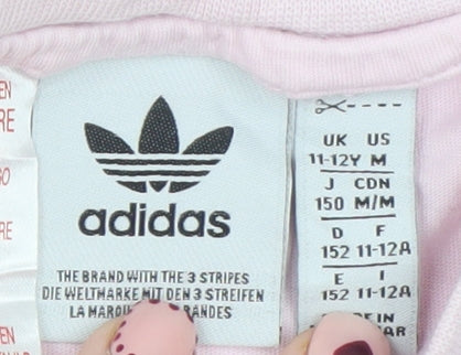 Adidas Girls Pink Logo T-Shirt 11-12 Years Cotton Short Sleeve Casual Top