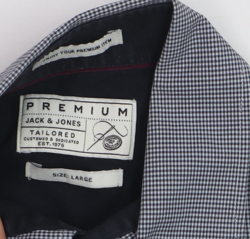 Jack & Jones Men’s Blue Check Premium Long Sleeve Button-Up Shirt L