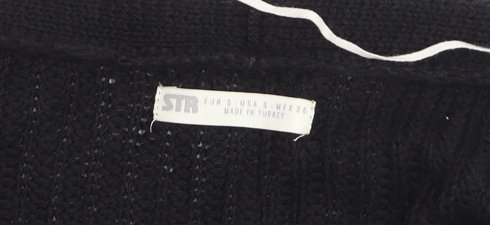 Stradivarius Women Black Cotton Knit Button Cardigan Size S