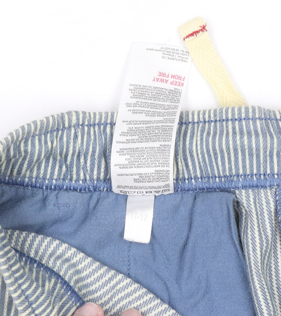 Uniqlo Boys Blue Striped Cotton Twill Drawstring Shorts 11-12 Years