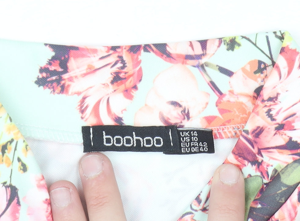 Boohoo Women’s Mint Floral Bomber Jacket UK 14 Zip Lightweight