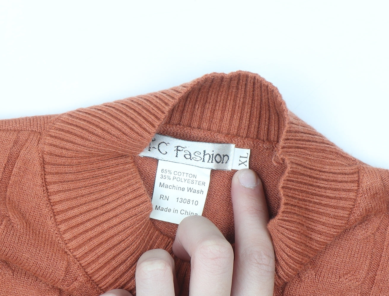 EC Fashion Women's Brown Cable-Knit Mock Neck Cotton Blend Jumper XL