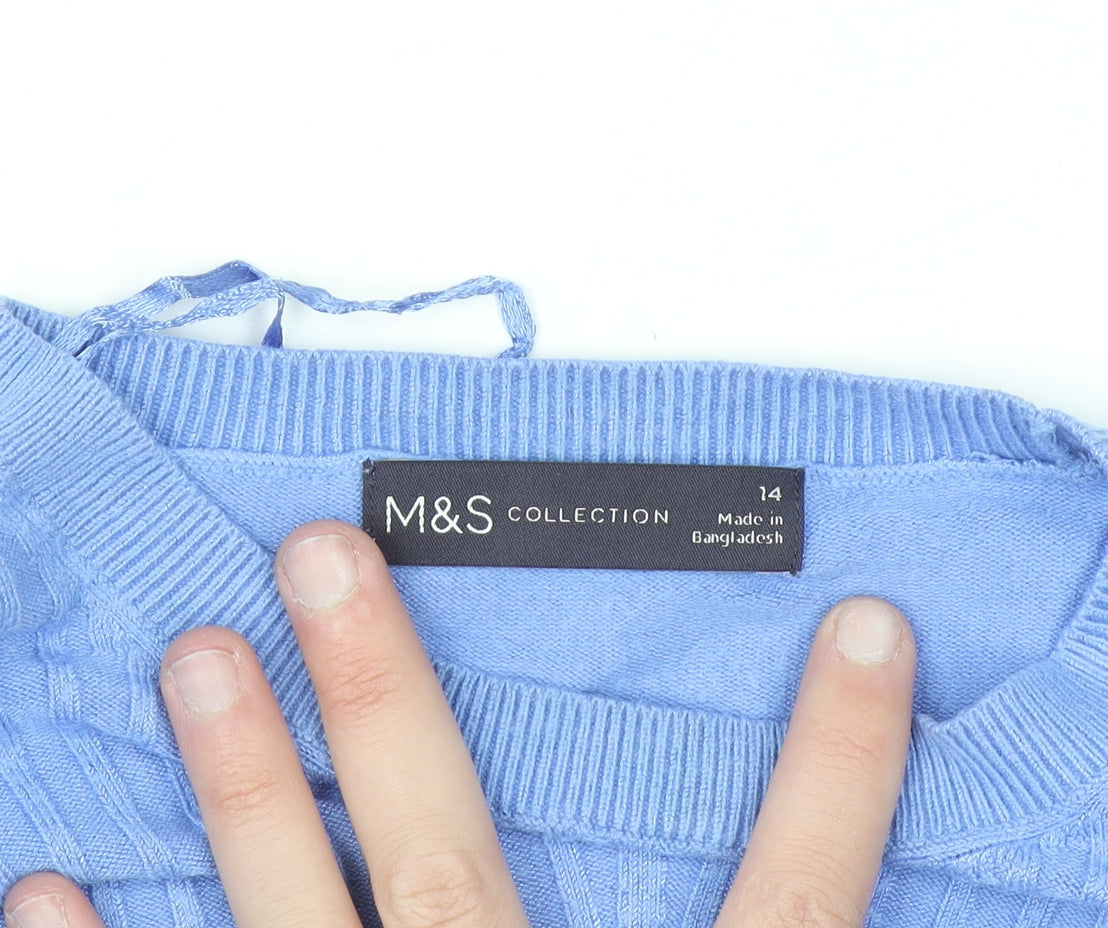 Marks and Spencer Women Blue Size 14 Puff Sleeve Knit Jumper