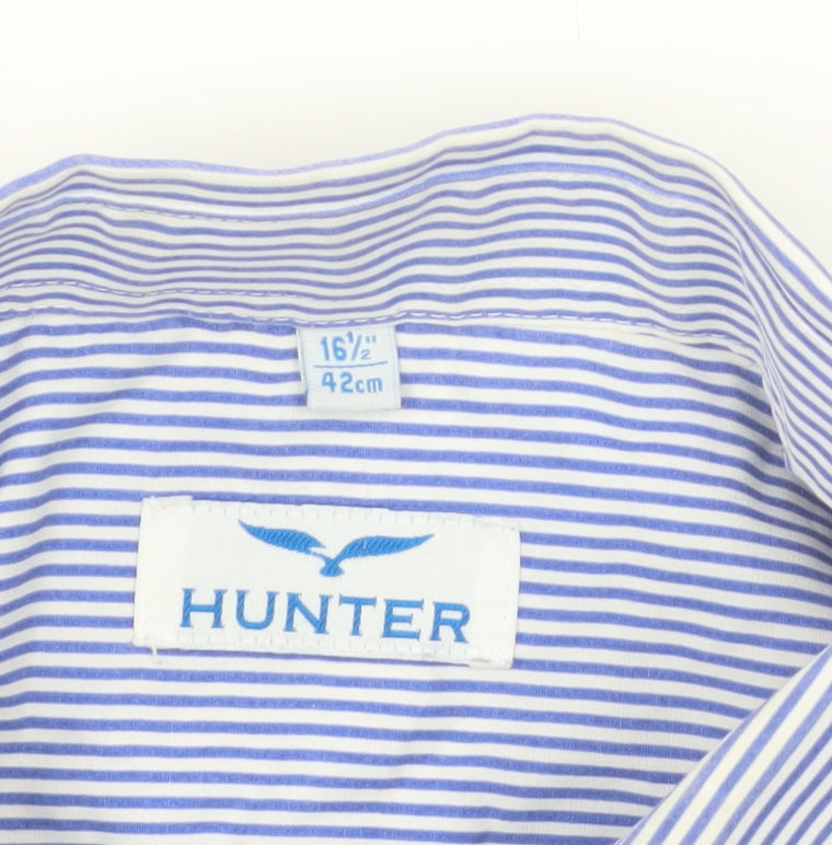 Hunter Men's Blue Striped Cotton Long Sleeve Button-Up Shirt Size 16.5 Regular