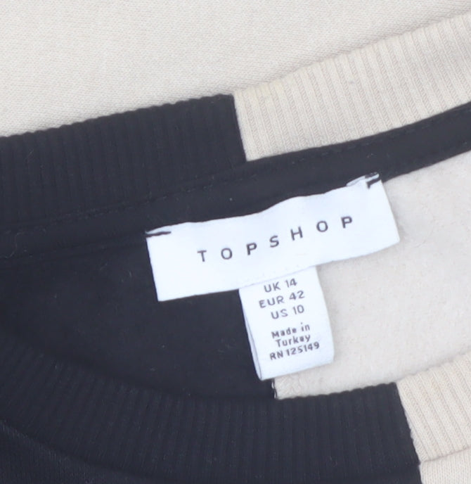 Topshop Womens Black Beige Colourblock Cropped Pullover Sweatshirt UK 14