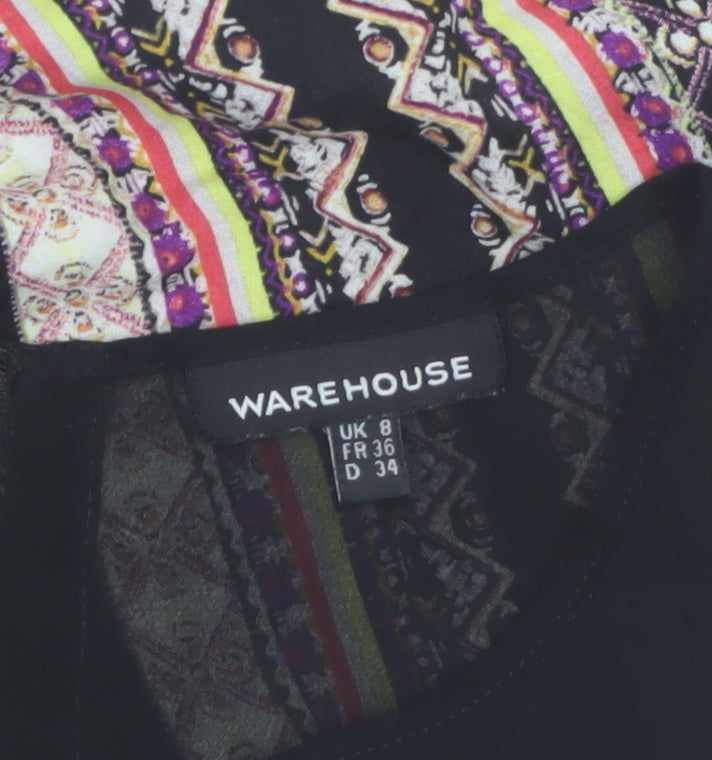 Warehouse Women's Multicoloured Bohemian Zip Back Sleeveless Tunic Blouse UK 8