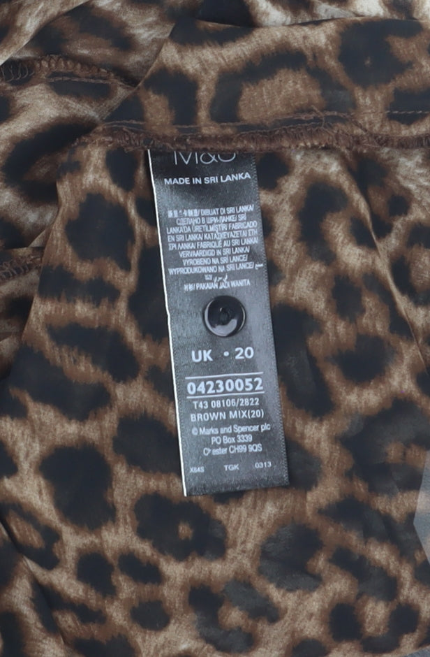 Marks and Spencer Women’s Brown Leopard Print Sheer Tunic Blouse Size 20