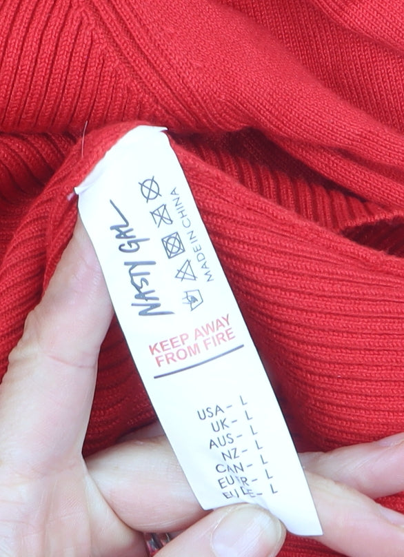 Nasty Gal Women's Red Roll Neck Long Sleeve Tunic Jumper Size L