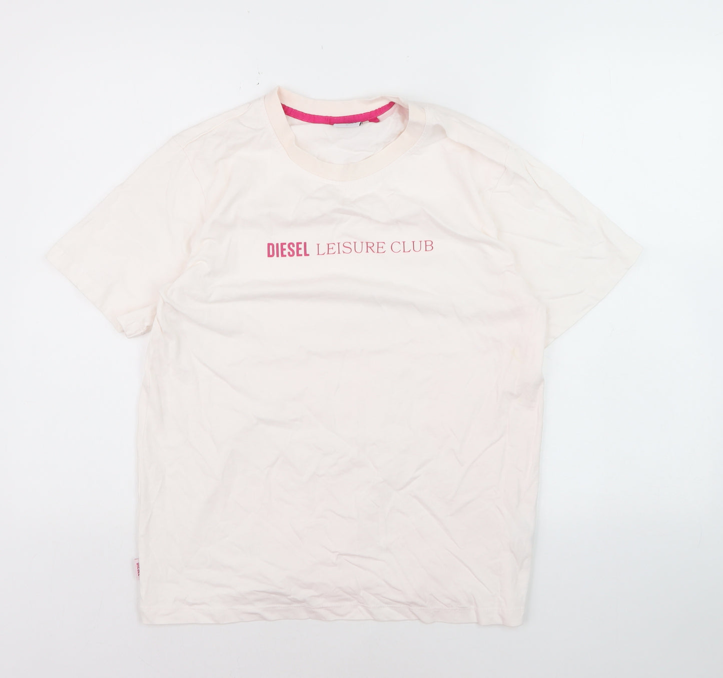 Diesel Women Ivory Leisure Club Cotton T-Shirt M Short Sleeve