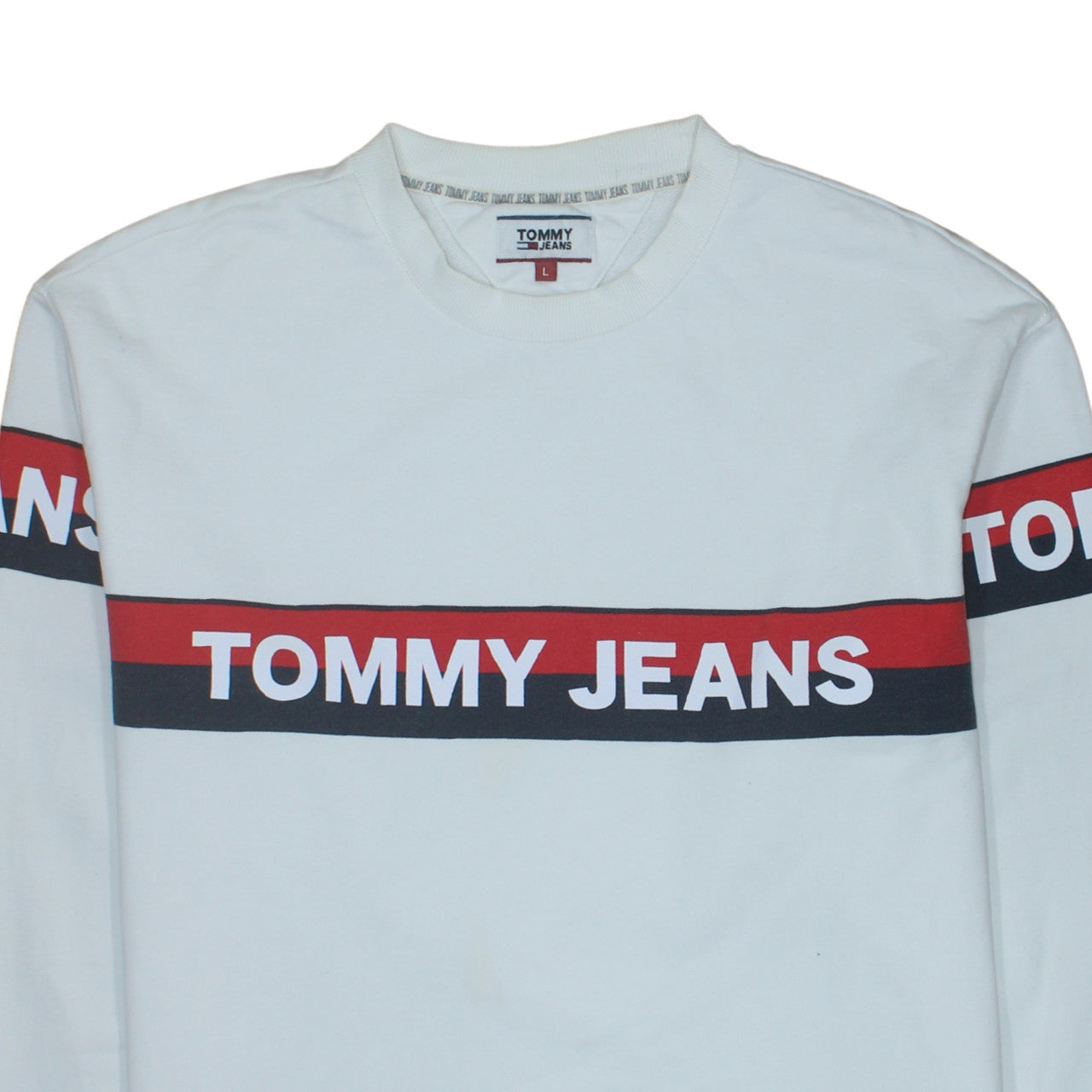 Tommy Jeans Men's White Logo Crew Neck Sweatshirt Size L