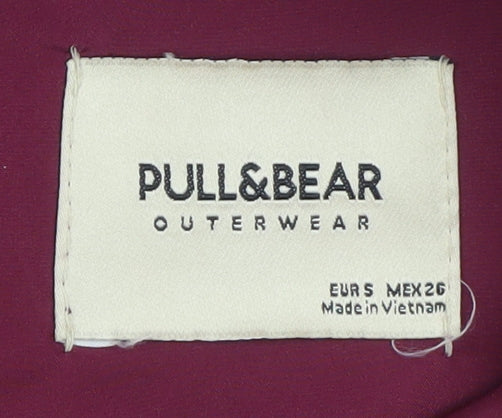 Pull & Bear Women's Red Hooded Puffer Jacket Size 8