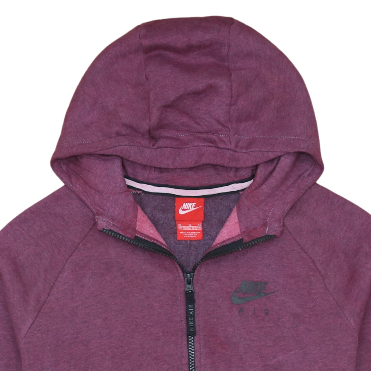 Nike Boys Burgundy Full Zip Hoodie XL (13-15 Years) Cotton Blend