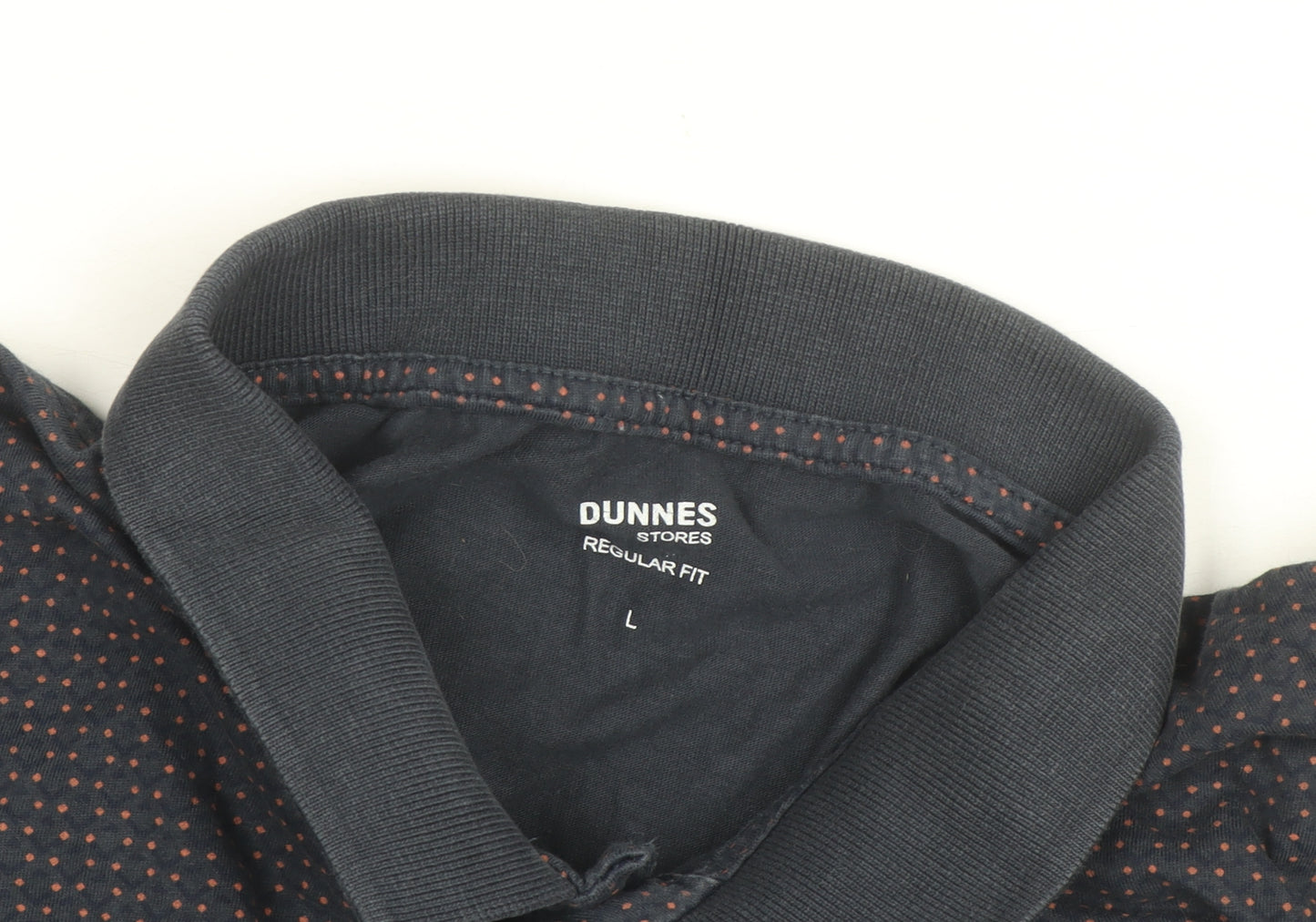 Dunnes Stores Men's Blue Polka Dot Collared Cotton T-Shirt L