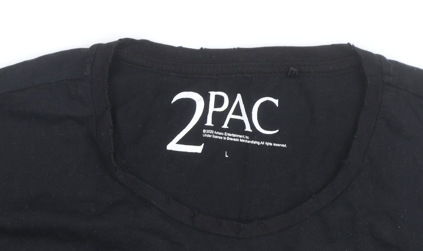 2PAC Unisex Black Cotton Graphic T-Shirt L Hip Hop Music Tee
