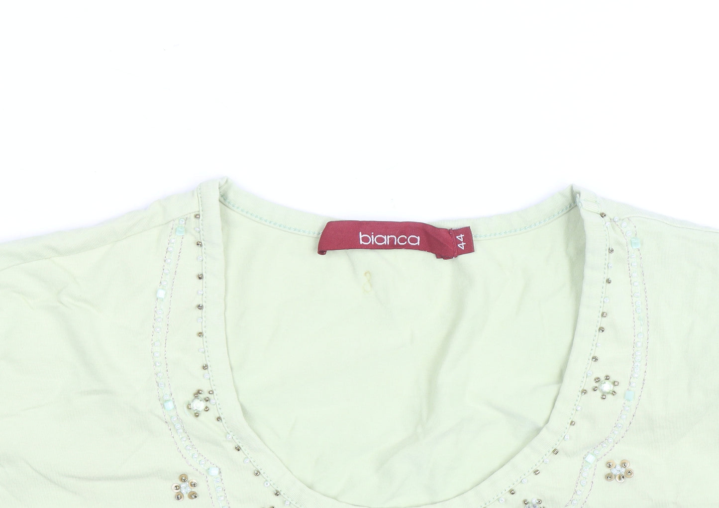 Bianca Womens Green Beaded Cotton T-Shirt Size 16