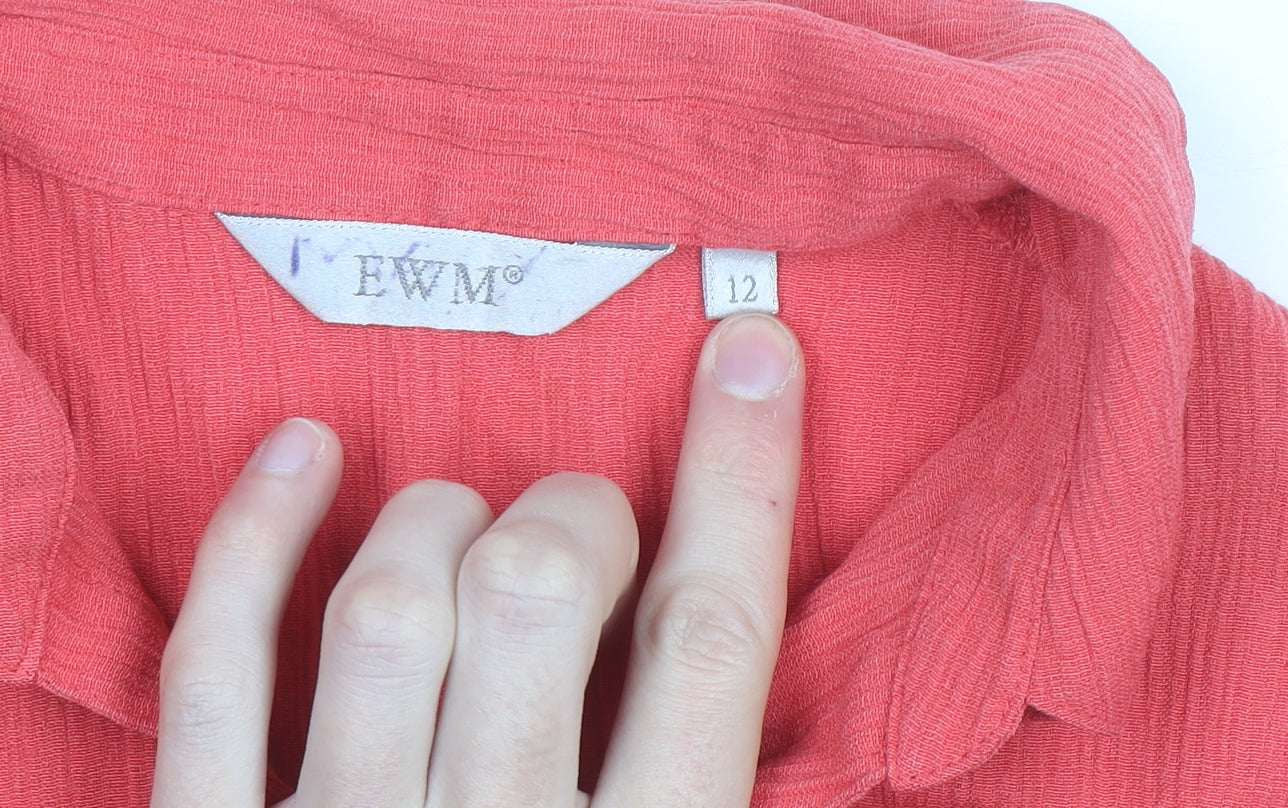 EWM Women Coral Button-Up Blouse Size 12 Long Sleeve Polyester Blend
