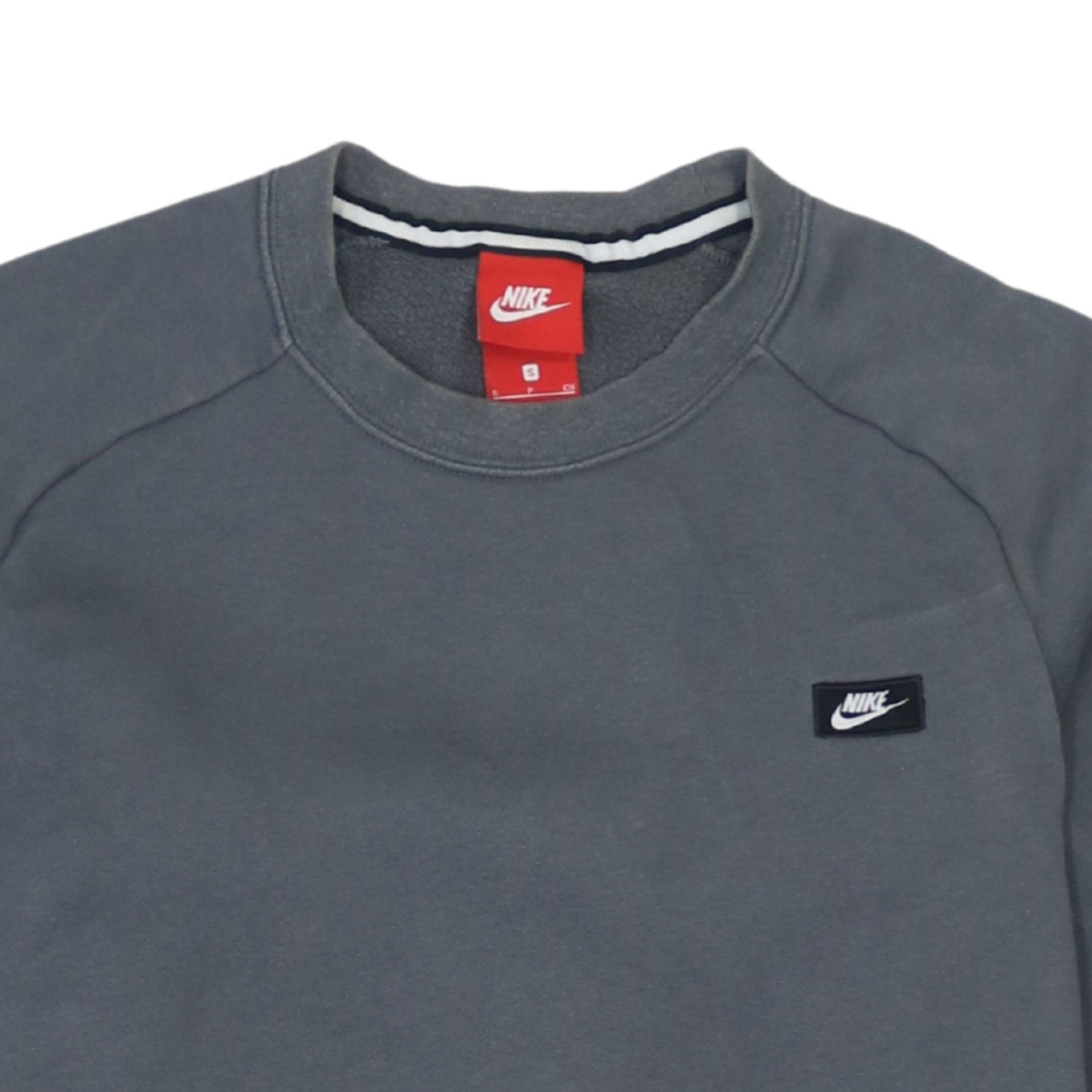 Nike Men’s Grey Small Pullover Sweatshirt Crew Neck Logo Zip Pocket
