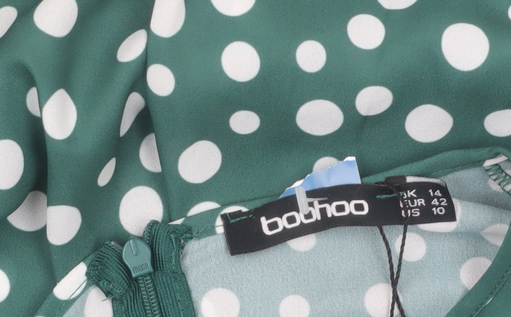 Boohoo Women's Green Polka Dot Long Sleeve Jumpsuit Size 14