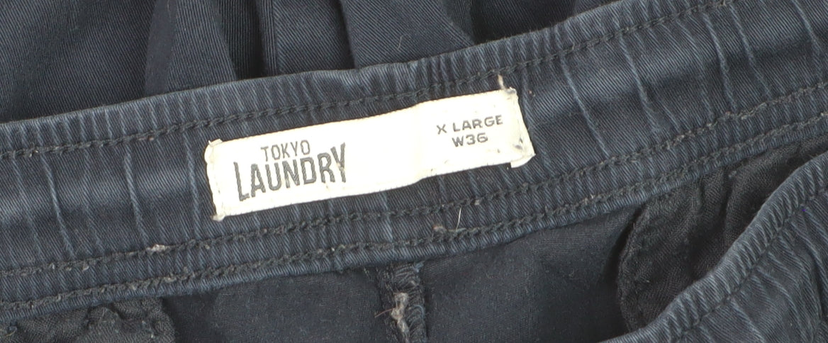 Tokyo Laundry Men's Blue Cargo Trousers XL W36 Elastic Waist