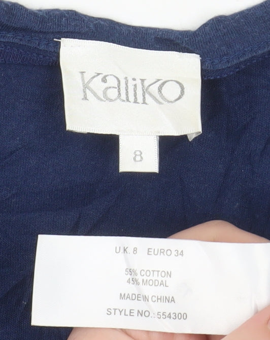 Kaliko Women's Blue Beaded Sleeveless Blouse UK 8 Cotton Blend
