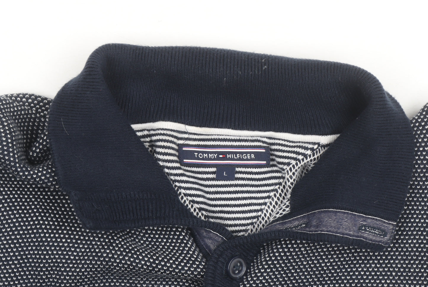 Tommy Hilfiger Men's Blue Long Sleeve Cotton Knit Button-Up Polo Shirt L