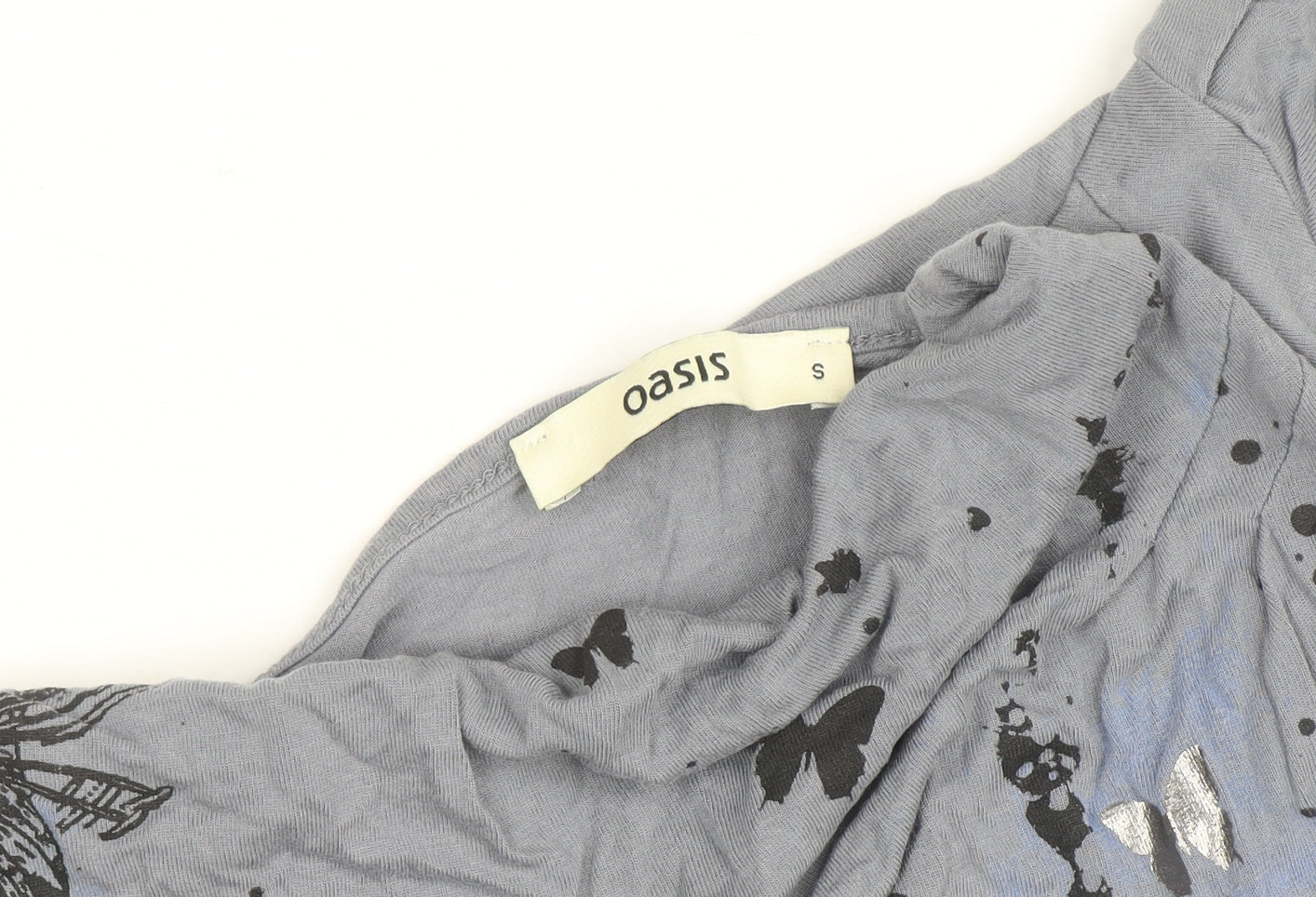 Oasis Women’s Grey Floral Butterfly Short Sleeve Viscose T-Shirt Size S